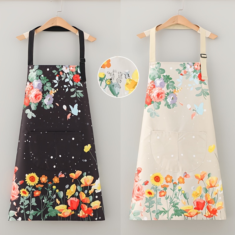 chic butterfly print polyester apron oil waterproof ideal for cooking gardening details 0