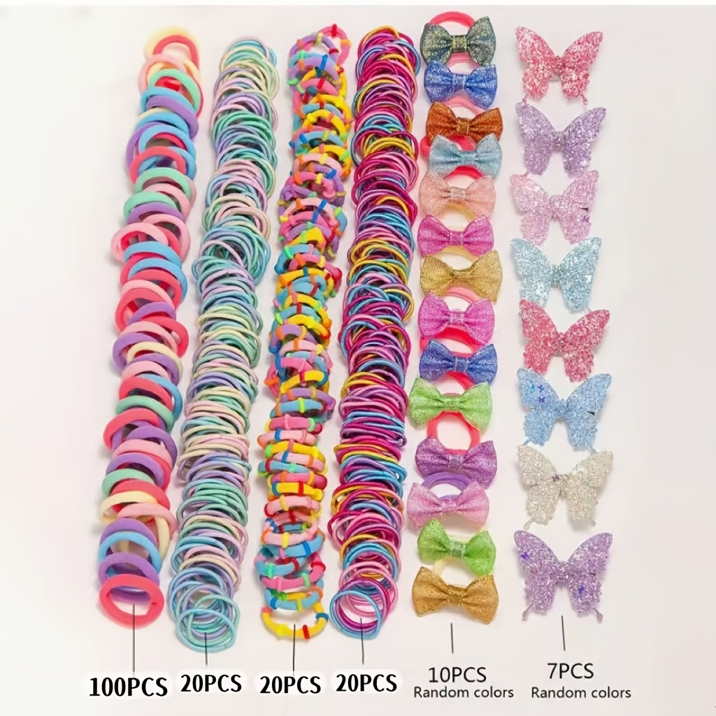 TEMU 177pcs High-value Hair Additions Set, Random Colors, Colorful Hair Ties, Hair Clips, Bow Hair Additions, One-stop Solution For Daily Styling,