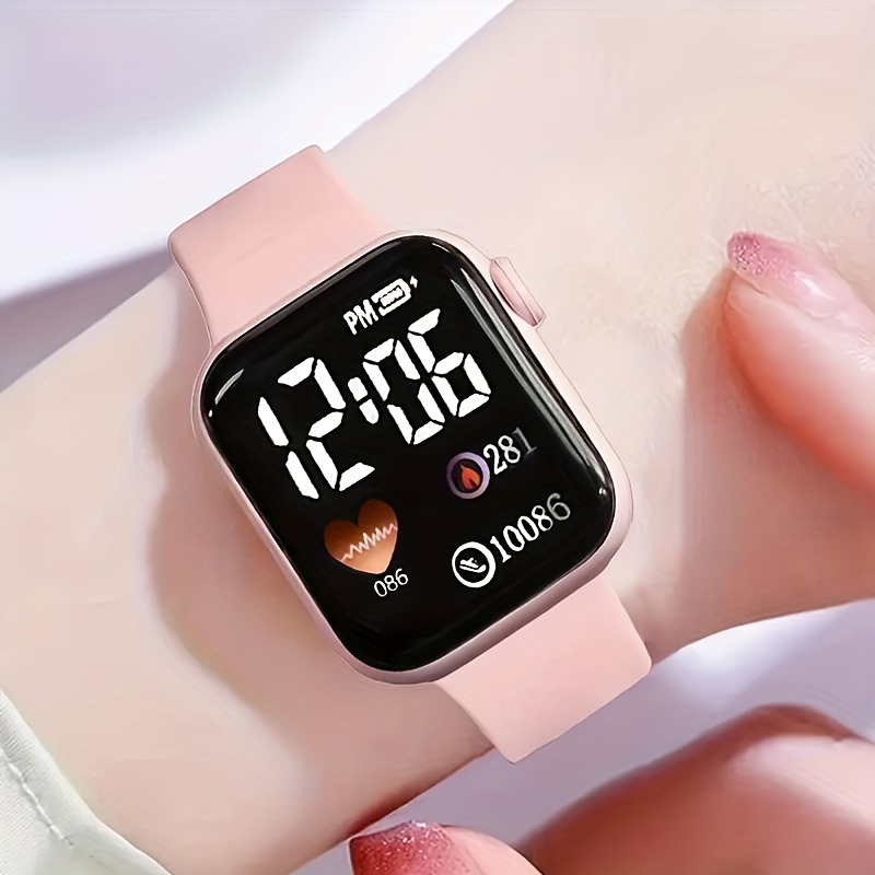 Juego de 6 piezas de reloj electrónico, collar, aretes y anillo rosa exquisito, elegante y de moda para adolescentes, niños y niñas. La elección perfecta para regalo de cumpleaños de un amigo, novia/novio, viaje, vacaciones, temporada de graduación, Halloween y Día de San Valentín
