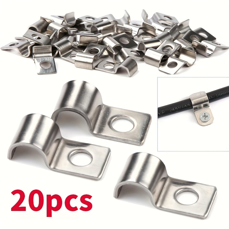20pcs For Cable Installation Clips, Metal Tube Clamps, High-performance For Cable Clamps, Single-hole U-shaped Pipe Fixing Clips For Stainless Steel Pipes, Suitable For 6 To 7mm Diameter For Cables