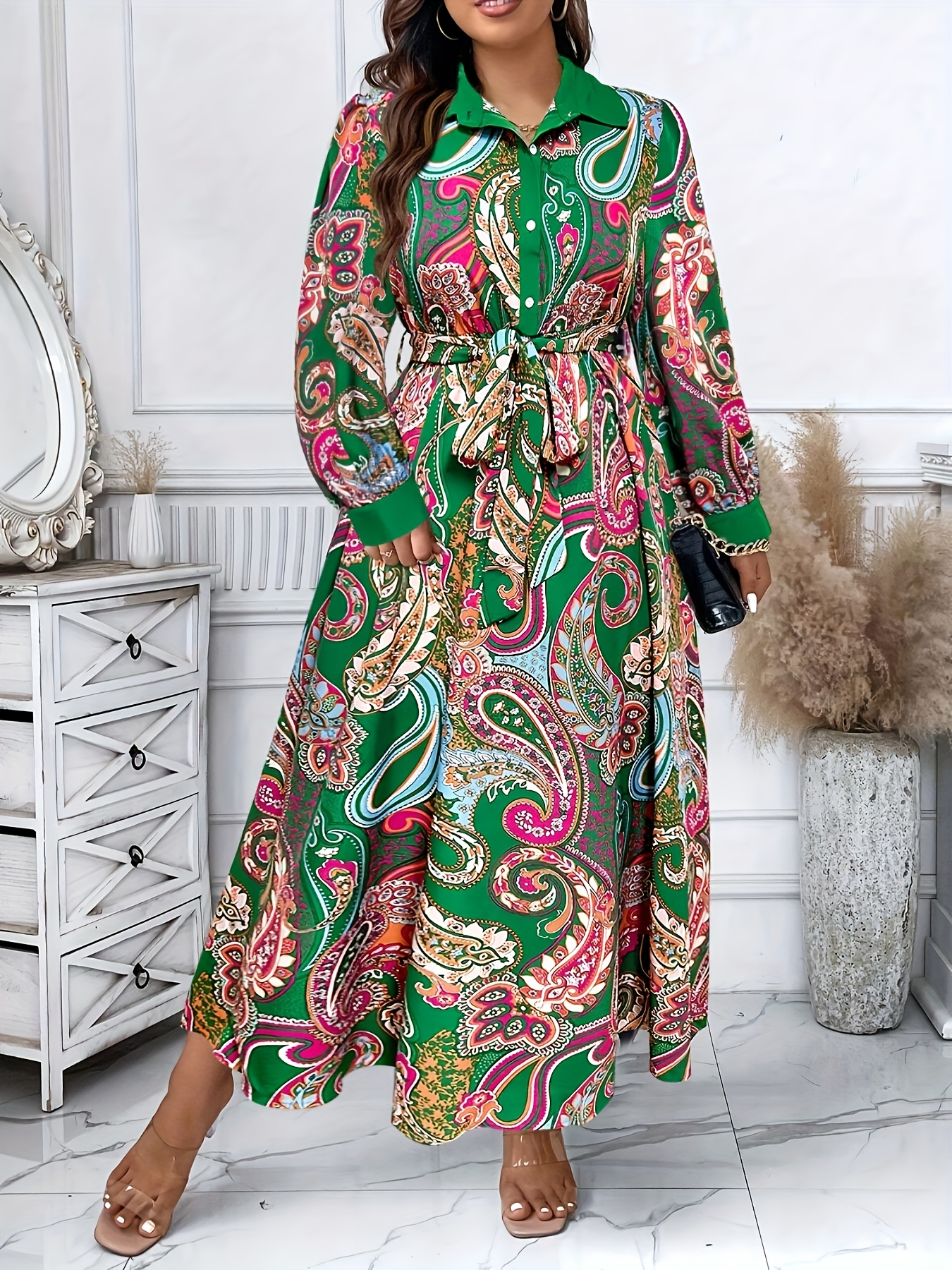 boho green maxi dress Boho Floral Maxi Sundress – Green V-Neck Dress with Adjustable Straps in Green | Women's Boho Fashion | XXL