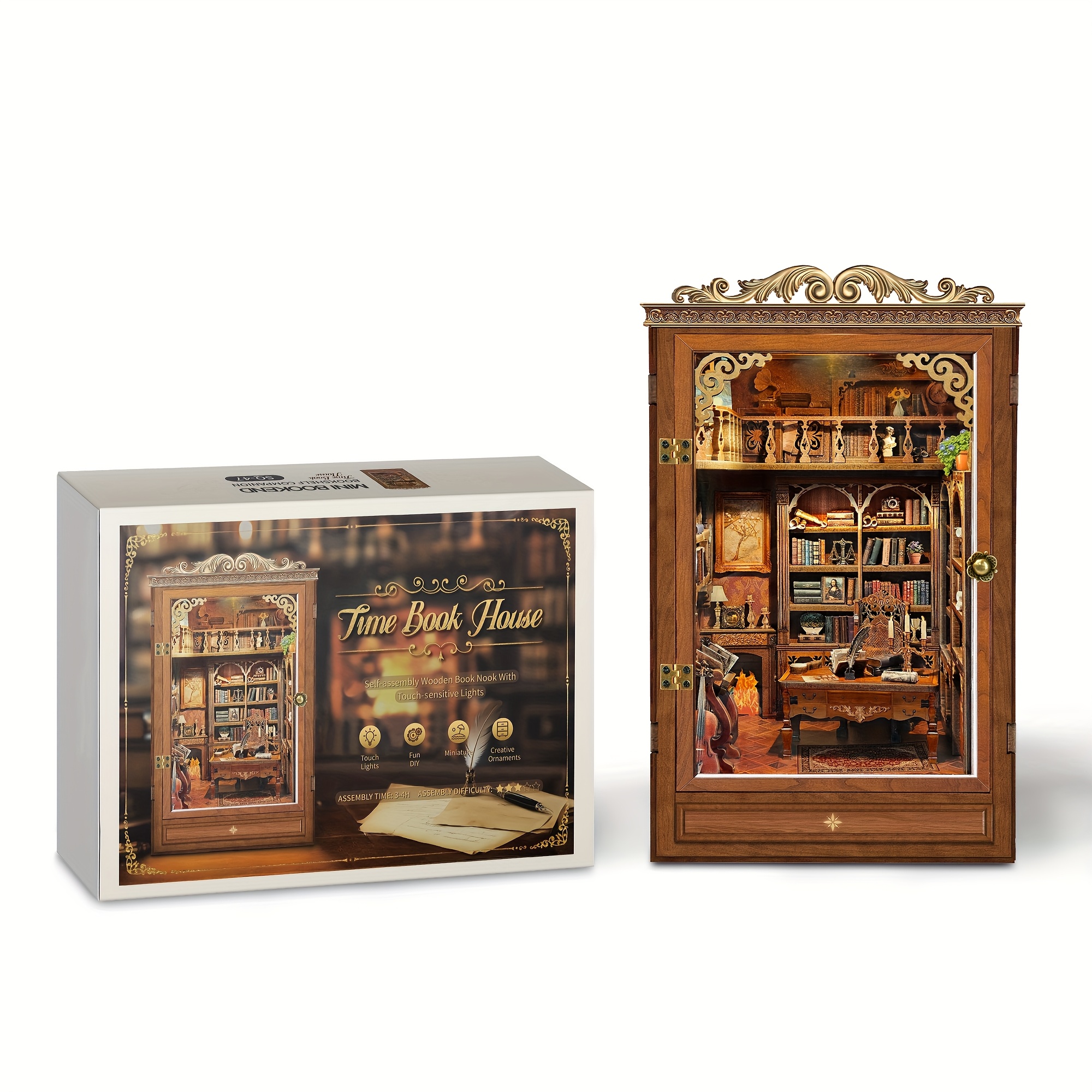 Image of Vintage Time Mini Bookend, A 3d Assembly Model Ornament With An Openable, Closable Front Door. Featuring A Vintage Design, Perfect For And An Ideal Gift For Halloween And Christmas.