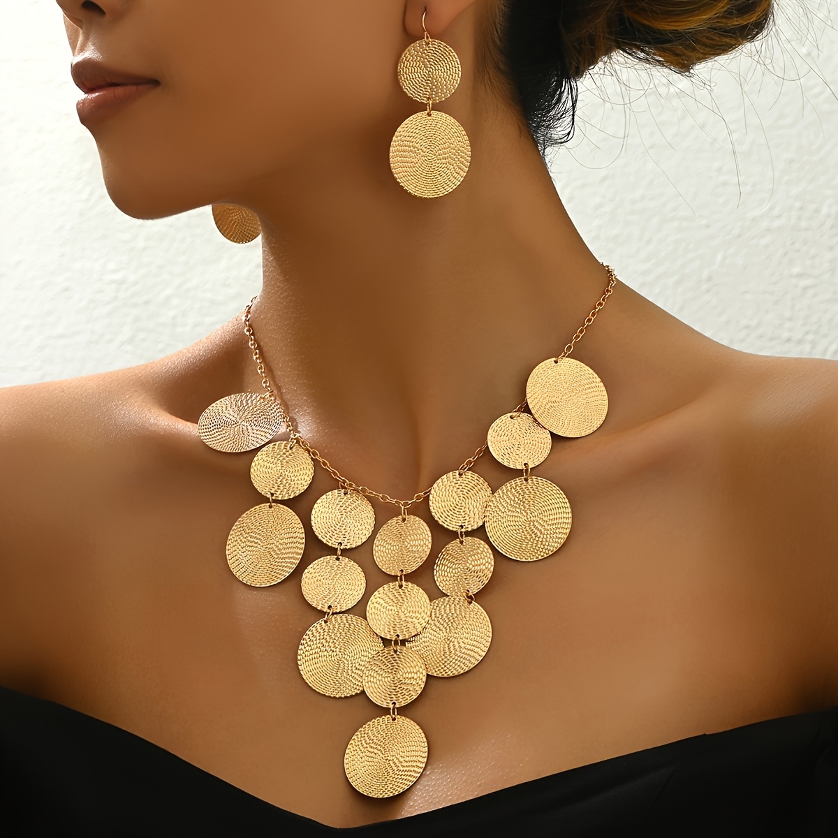 Image of 2pcs Set Fashionable Fingerprint Metal Pendant Earrings And Necklace Set, A Gift Set Suitable For Important Occasions, Casual Entertainment, And Holidays
