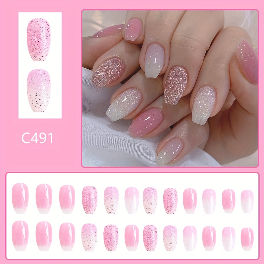 Kit De 24 Faux Ongles Pink Dust Par Elegant Touch London - Avec Colle - Couleur Poudre Rose - Neuf