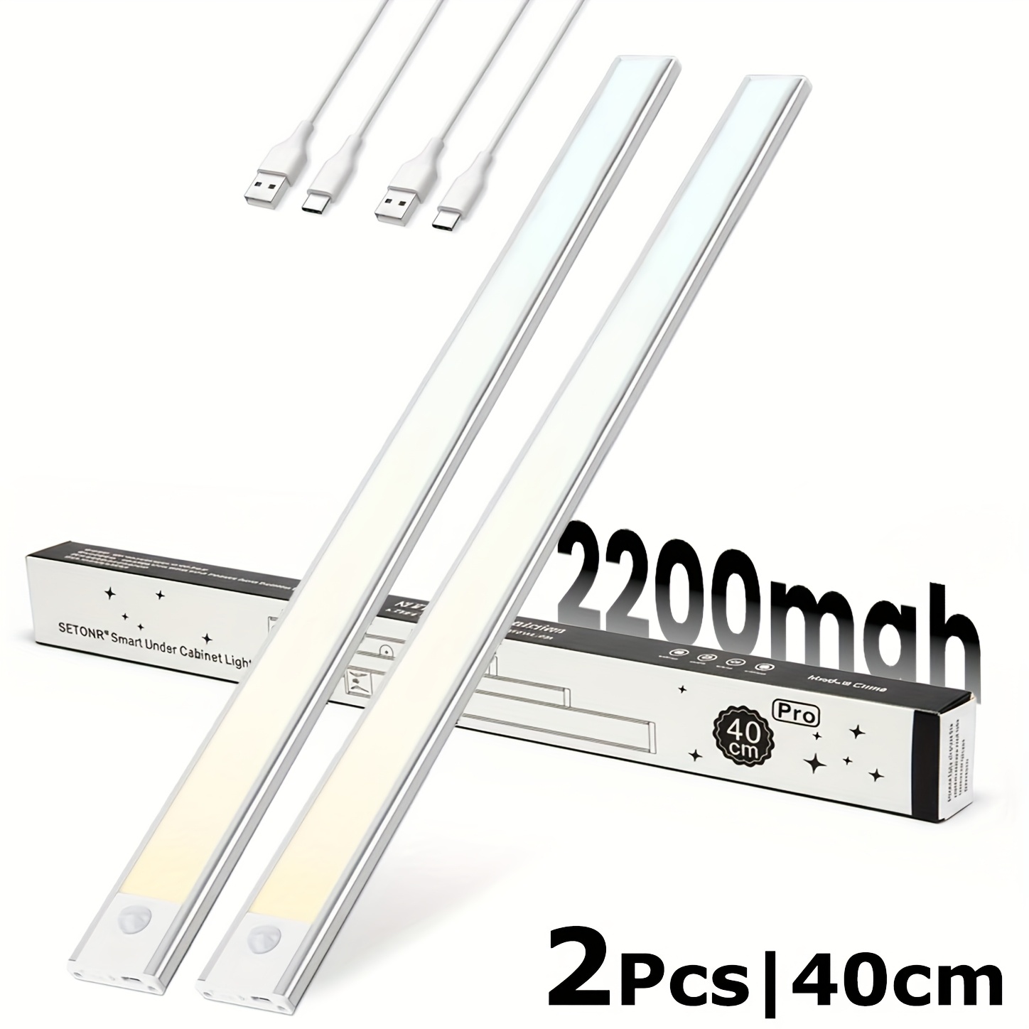 TEMU 2pcs Aluminum Alloy Casing Under Cabinet Light, Closet Light, Rechargeable Battery Operated Motion Sensor Light Indoor, Magnetic Dimmable Closet