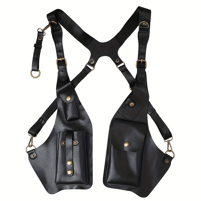 Image of Fashion Vintage Hip-hop Style Pu Vest With Adjustable Crossbody Shoulder Strap, Casual Sling Bag