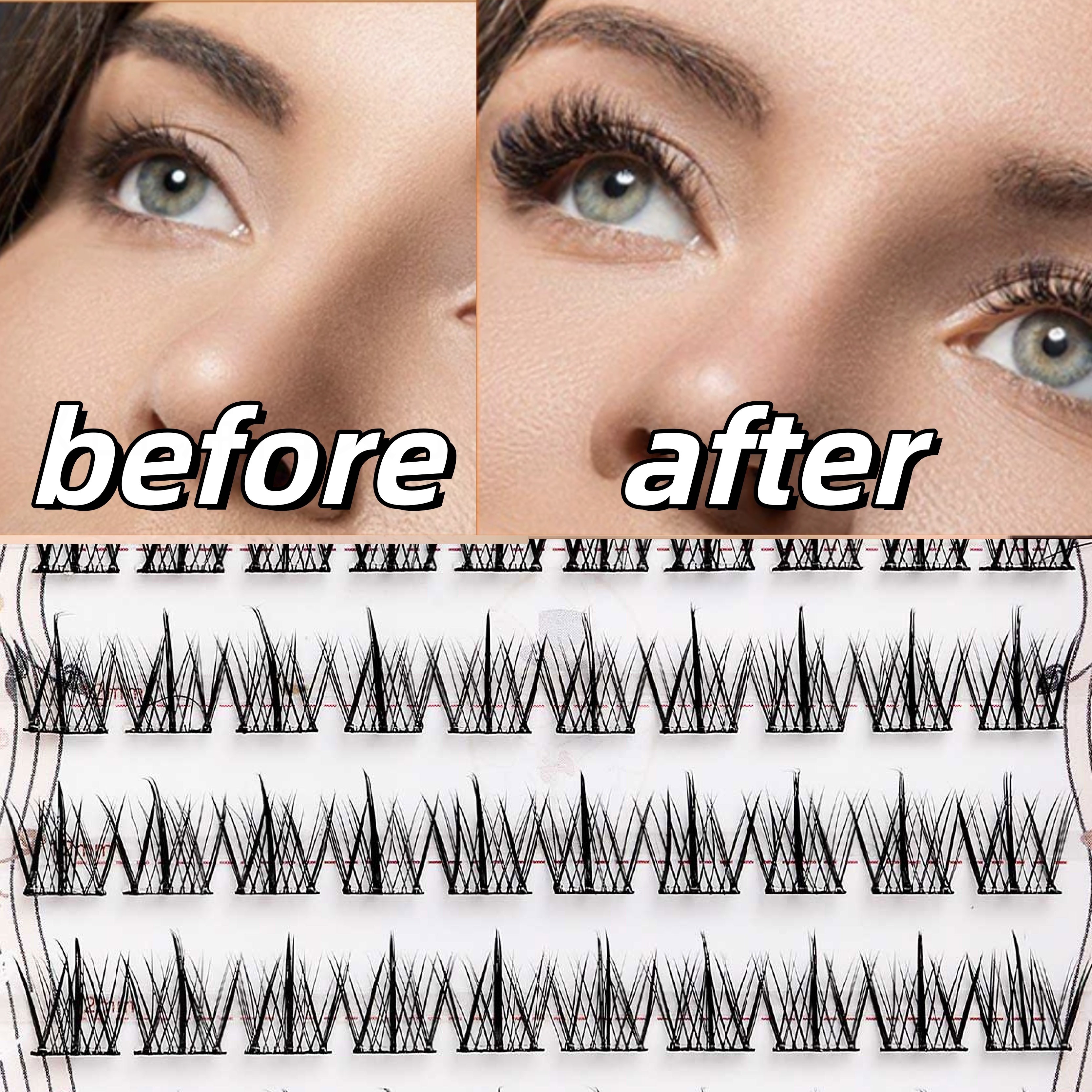 TEMU Easy-to-apply Self-adhesive False Eyelashes - Natural Look, Diy Cluster Lashes For Beginners, Glue-free Application, Korean Fashion Style