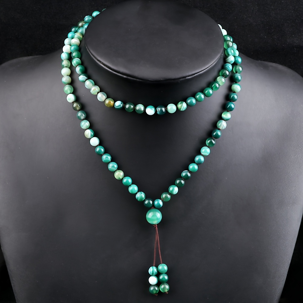 Vacation Style Green Striped Agate Necklace, Gift for Him