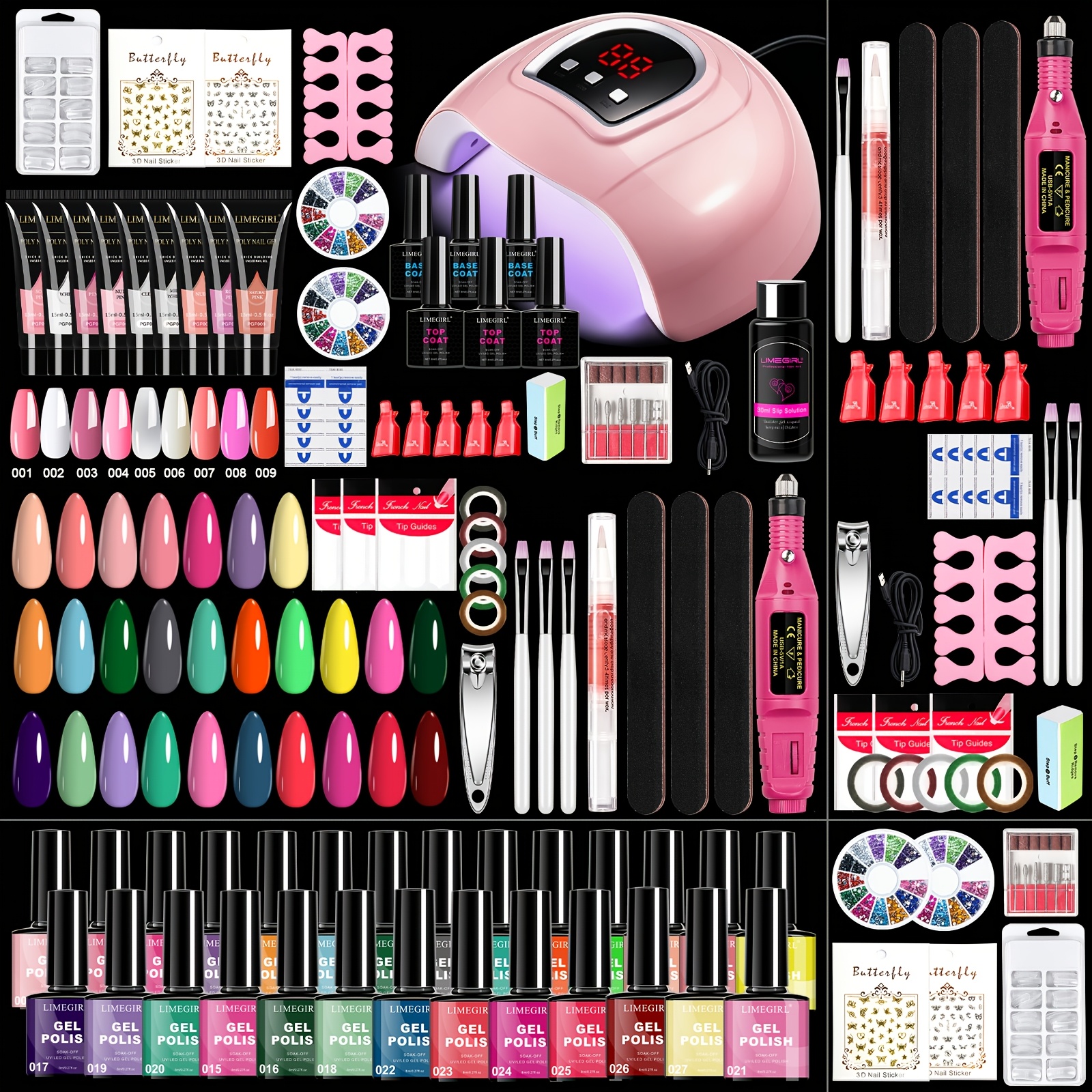 TEMU Limegirl 36 Color Poly Gel Nail Polish & Starter Kit With / Suitable For Salon & Home Diy, Complete Gel Nail Art System With Nail Drill Light,
