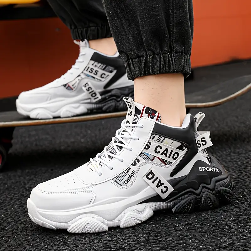 zapatillas altas para hombre - diseño geométrico y naranja con acolchado , de pvc, calzado casual para gimnasio, senderismo y uso , forro transpirable y soporte arqueado - /outdoor Detalles del producto 2