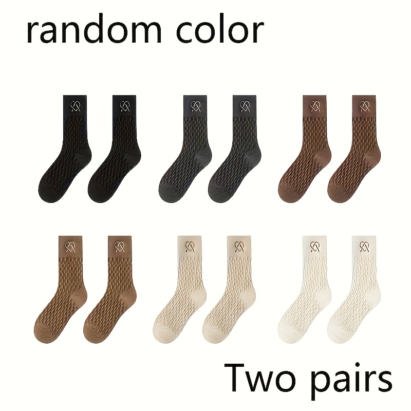TEMU Chaussettes d'hiver chaudes pour femmes (2 paires aléatoires), , design côtelé, beige doux et noir, adaptées aux occasions décontractées et