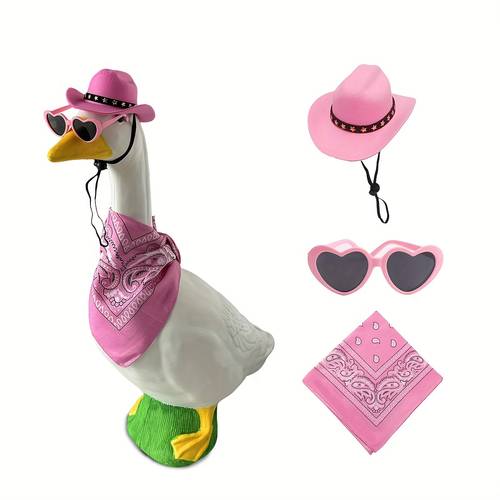 3pcs western cowboy porch goose outfits for 23 17 lawn cement goose statue clothes cowboy hat fashion glasses with bandana scarf