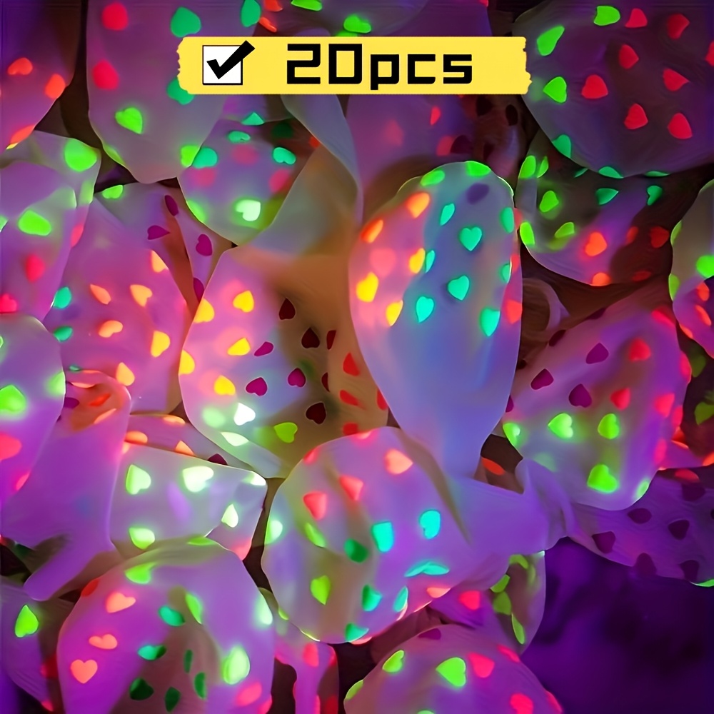 TEMU 20 piezas de globos que luz UV, globos con de corazones de neón para , 12 pulgadas, perfectos para , , Día de San Valentín, Halloween, ,