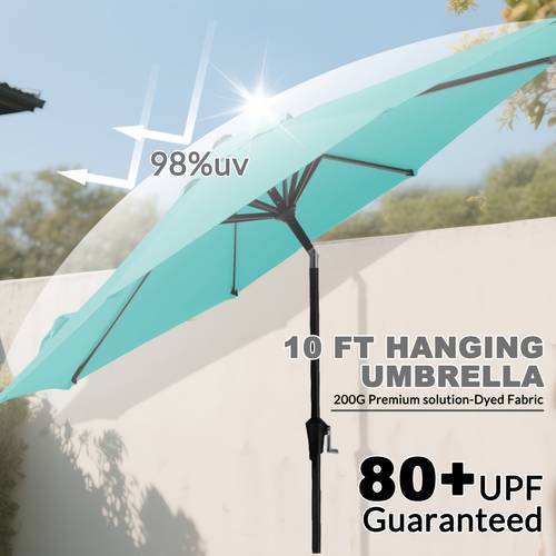 7 5 9 10ft outdoor patio umbrella with push button tilt crank 8 rib uv protection market umbrella beige 100 polyester canopy for pool deck backyard garden outdoor umbrellas for patio deck shade solution tropical sturdy rib construction