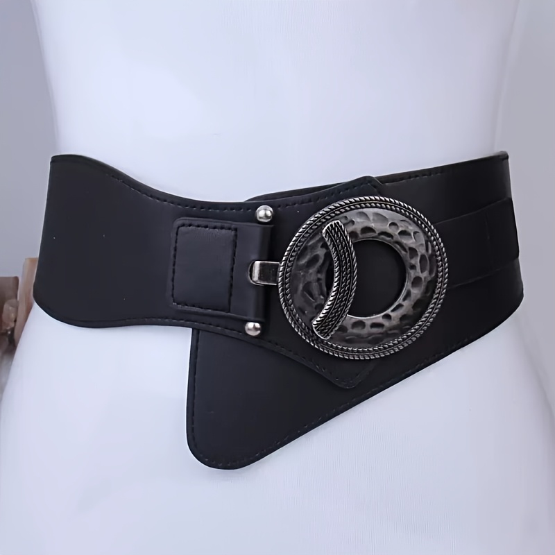 Retro Ring Metal Elastic Wide Waist Women's High-end Stone Crack Embossed Stitching Waist Belt Autumn Winter Coat Suit Dress Versatile Temperament Waist Slim Retro Commuting Decorative Belt Additions