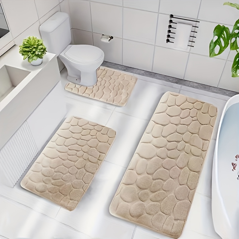 

3pcs Reversible Bathroom Mat Set - Absorbent Polyester, Non-slip Tufted Floor Mats With Machine Washable Care, Home Decor Bathtub And Shower Rugs