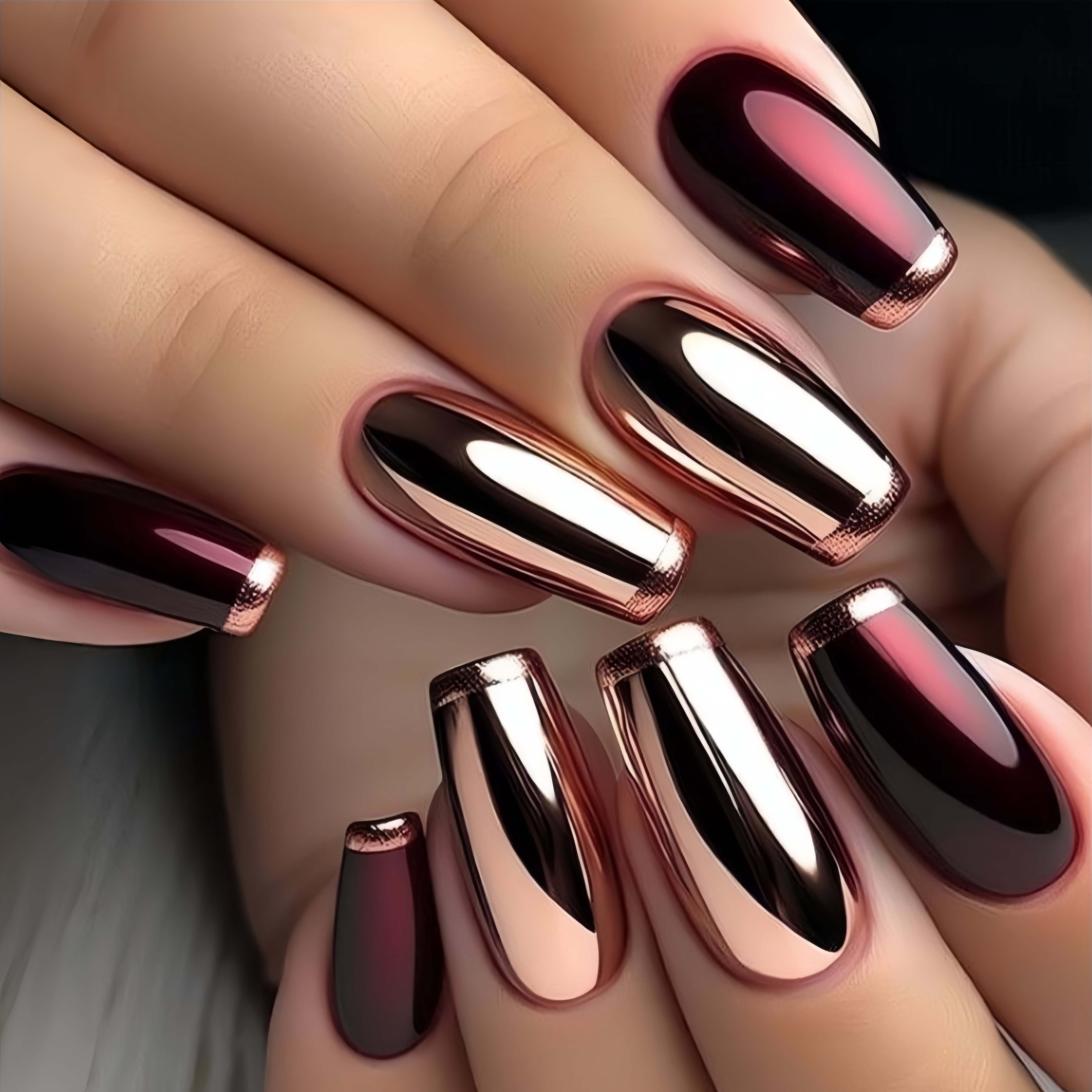 24pcs Detachable Press-on Nails, Solid Color Nails, Red And Golden High-quality Fake Nails, Shiny Artificial Nails, Gothic Nails For Women