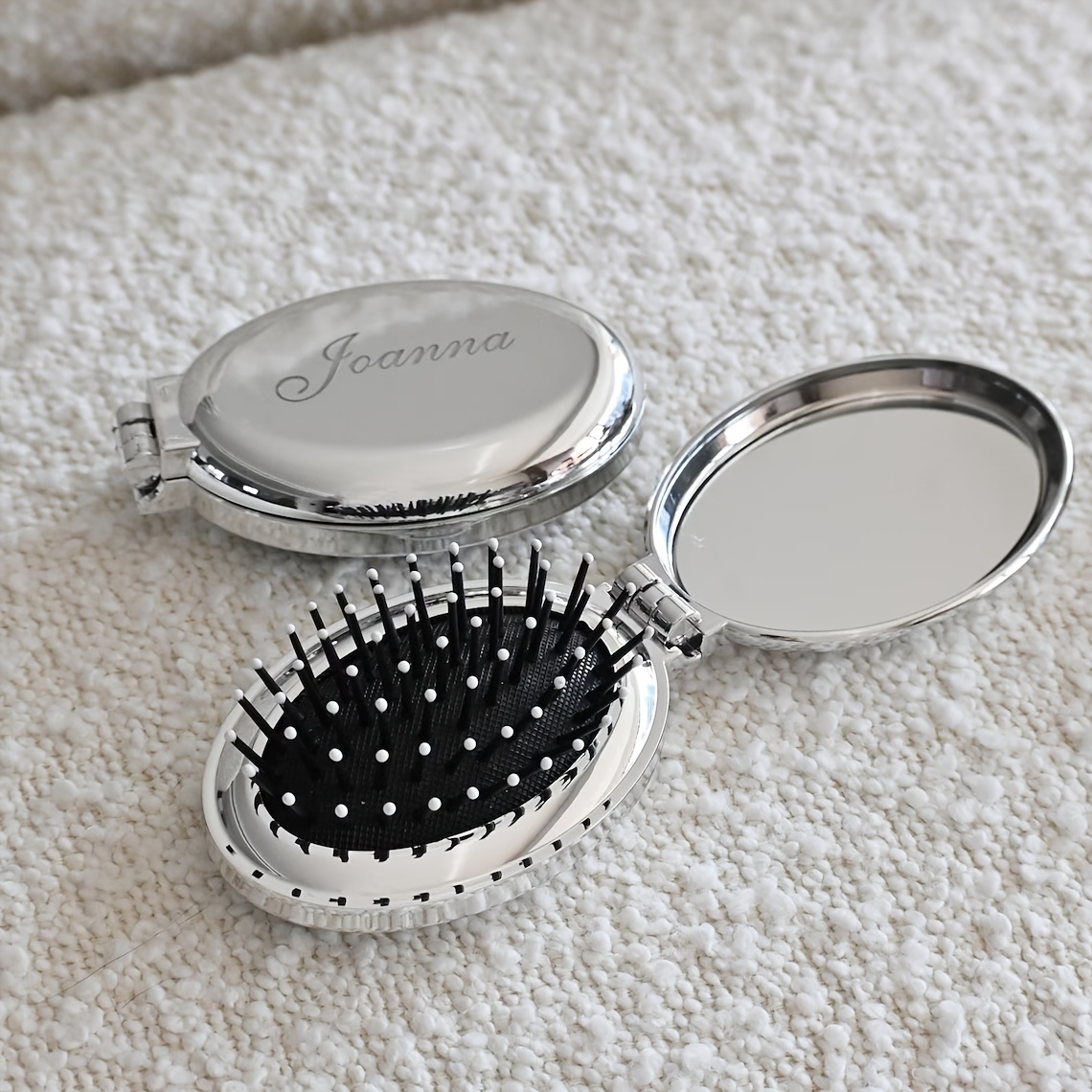 TEMU 1pc Custom Foldable Mini Air Cushion Comb With Flip Mirror 2-in-1 Women's Portable Folding Comb Air Cushion Comb Head Massage Comb
