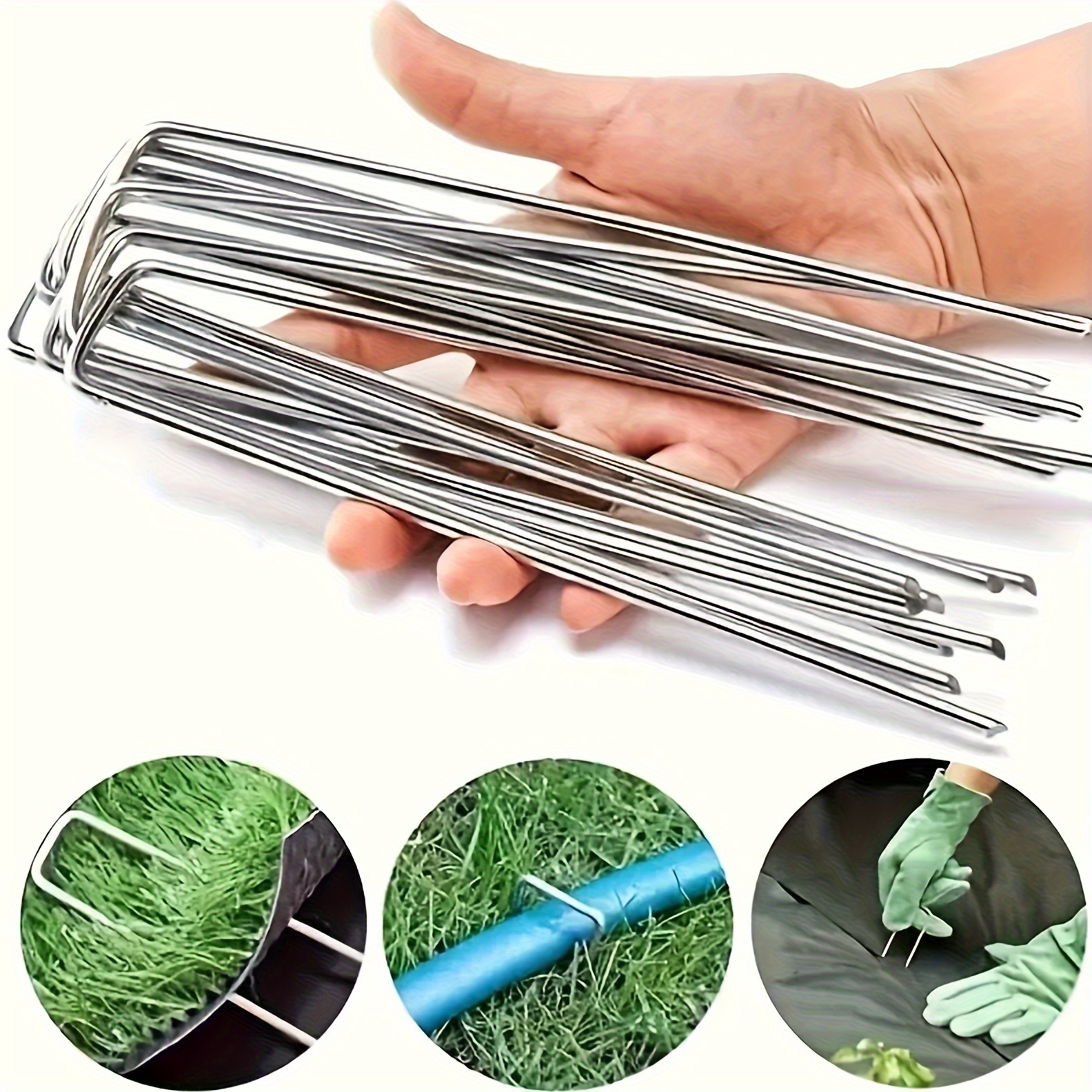 

20pcs, Galvanized U-shaped Garden Stakes, 1.57x7.87 Inch Artificial Grass Turf Pins, Heavy-duty Ground Pegs With Sharp Ends For Grass Mat, Sports Field Marking Outdoor Landscaping