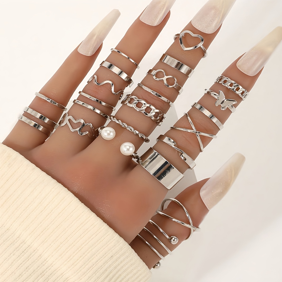 22pcs minimalist geometric metal stackable ring set womens peach heart shaped rings