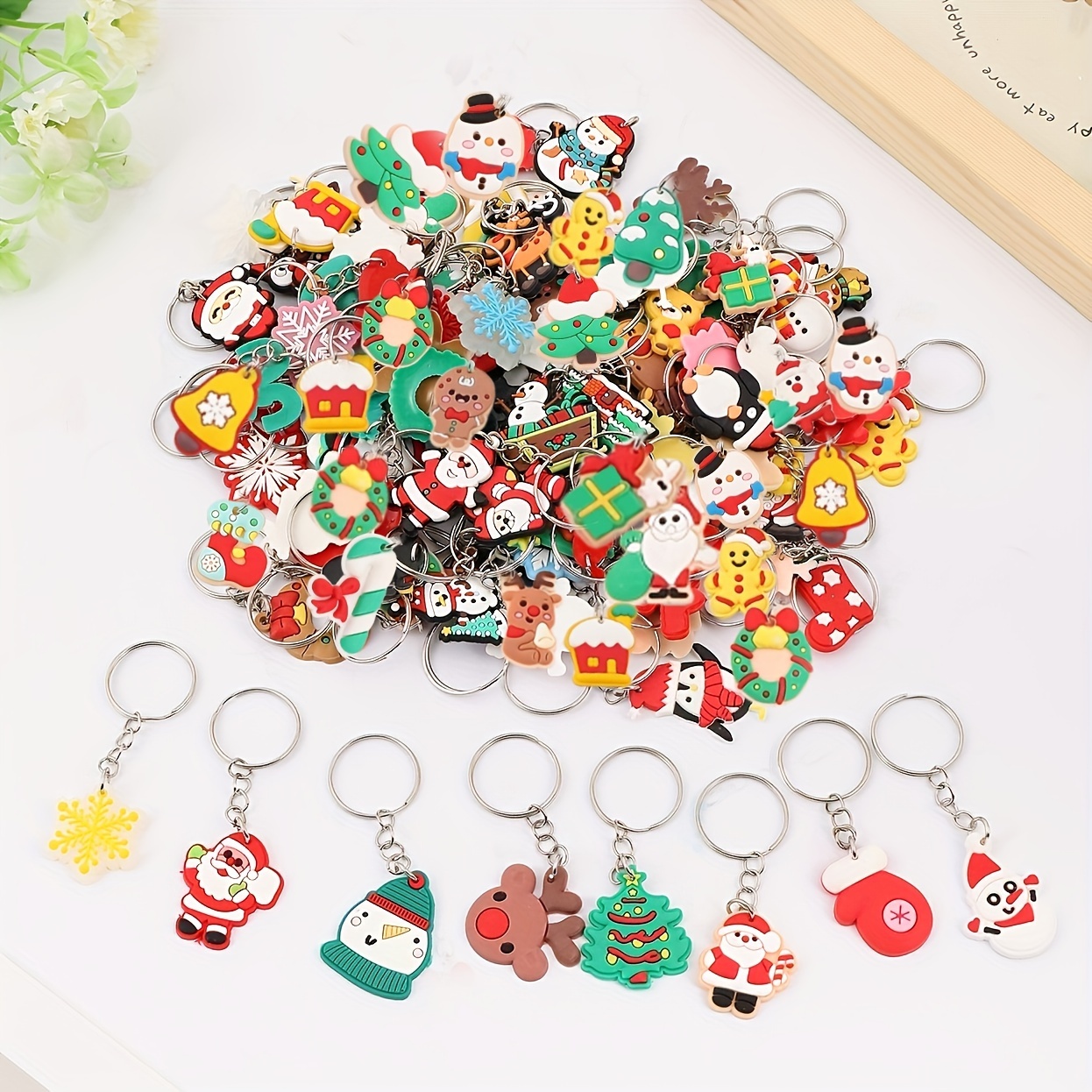 

Christmas Cartoon Pvc Keychains - Set Of Assorted Anime Keyrings, Cute Animal And Miscellaneous Shapes, Charms For Keys And Decoration, Car Key Chains For Holiday Gifting