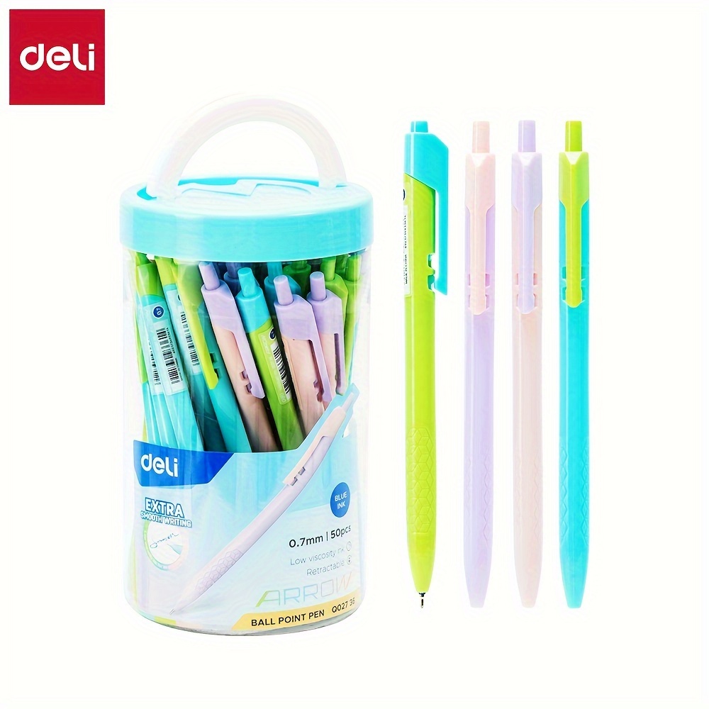 

easy-carry" 50-pack Retractable Ballpoint Pens, 0.7mm Blue Ink, Vibrant Colors With Smooth Writing For Office & Signature
