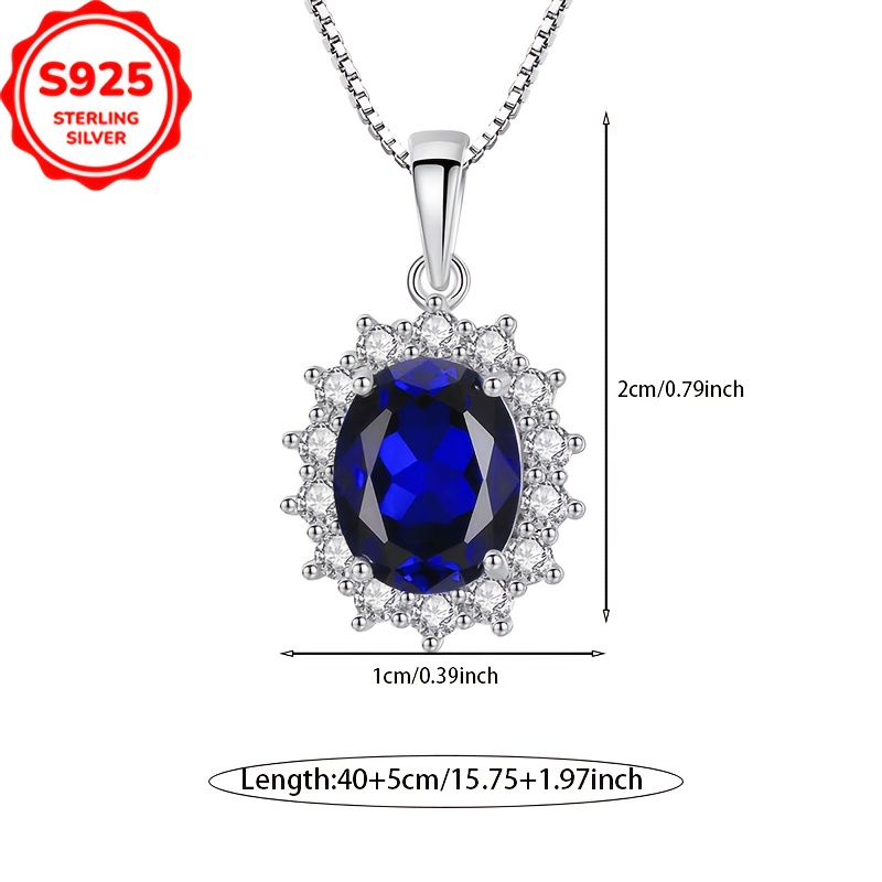 S925 Premium Blue Oval Pendant Necklace, Elegant Gift
