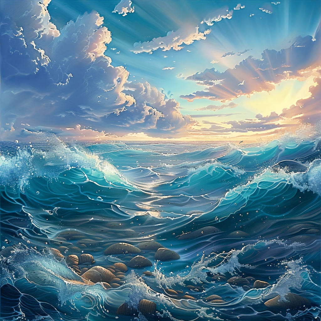 

1pc Large Size 40x40cm/15.7x15.7in Without Frame Diy 5d Artificial Diamond Art Painting Blue Wave, Full Rhinestone Painting, Diamond Art Embroidery Kits, Handmade Home Room Office Wall Decor