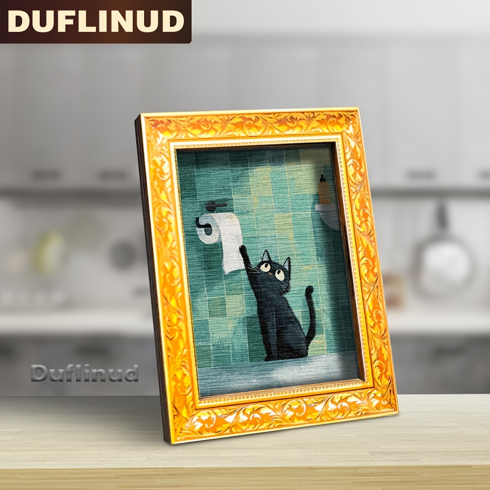 TEMU 1pc Wooden Fun Black Cat Bathroom Tissue-stealing Fridge Magnet, A Small Decorative Piece Depicting A Black Cat Playing With Toilet Paper. This