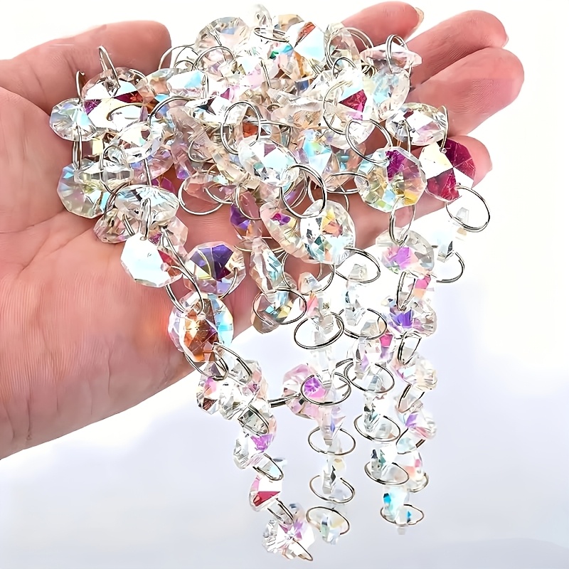 Image of 2pcs/set, 78.74-inch K9 Crystal Glass Ab Color Bead Chain With 14mm Clear Octagonal Beads For Wreaths, Chandeliers And Home Decor - Perfect For Weddings, Parties And Christmas Tree Decorations