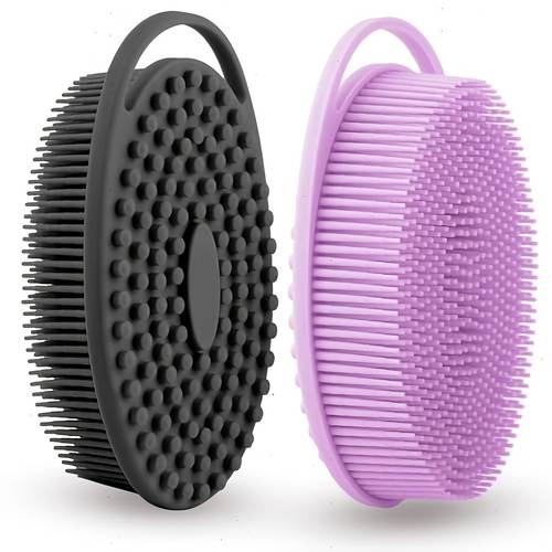 2pcs Double-Sided Silicone Body Scrubber Suitable for , Soft Exfoliating Shower Loofah Bath Brush with -Sided, Black & Purple Suitable for Types, Skin Care, Bath & Shower Use