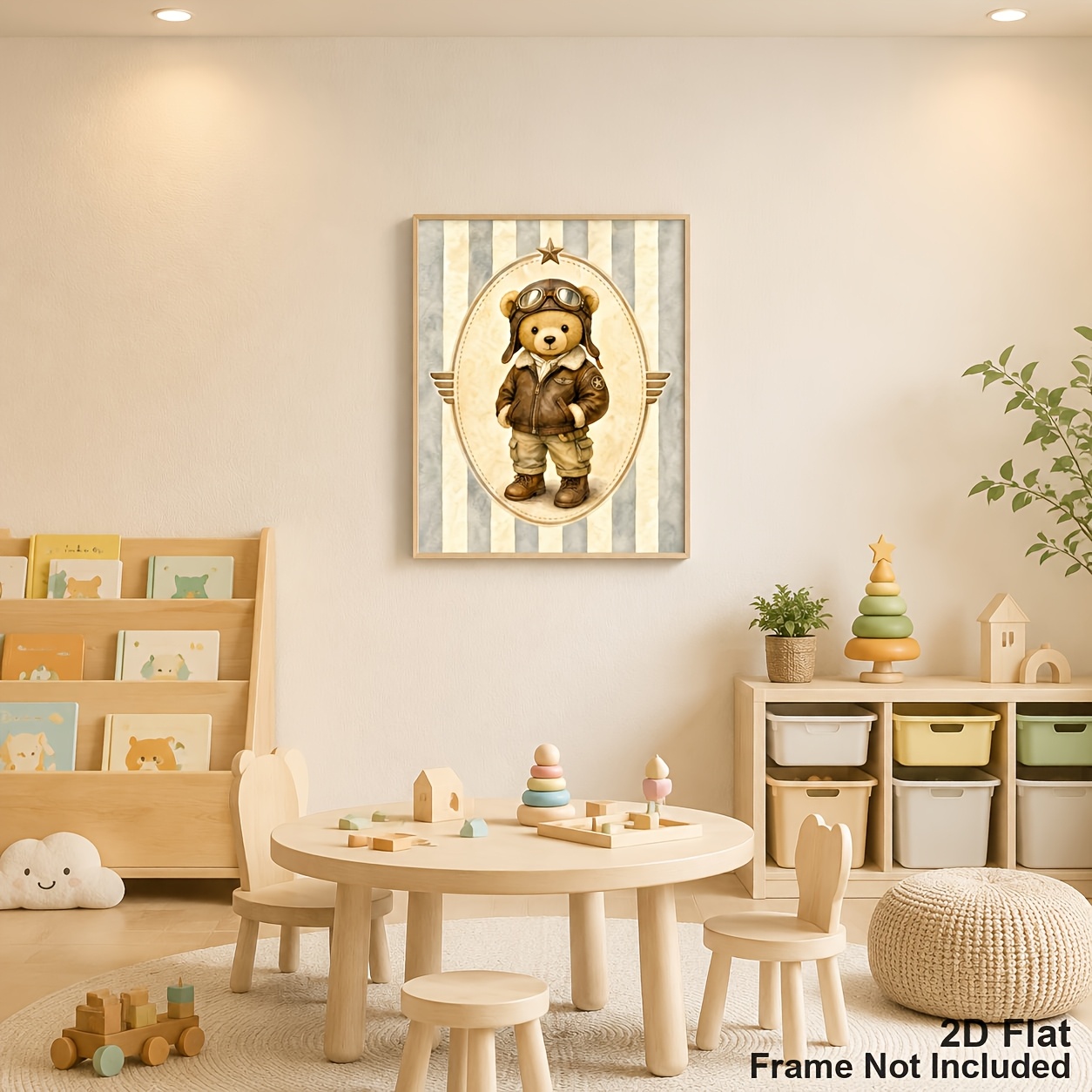 Vintage Teddy Bear Aviator Animal Illustration Canvas Art