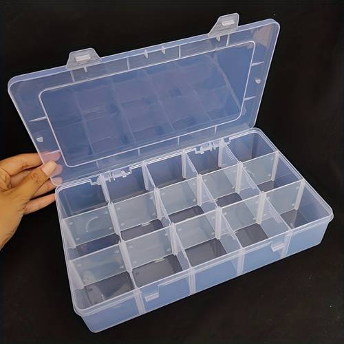 1 durable 15 compartment clear plastic storage box enlarged and thickened suitable for hardware ribbons fishing gear crafts jewelry making nail art and small items reusable storage solution