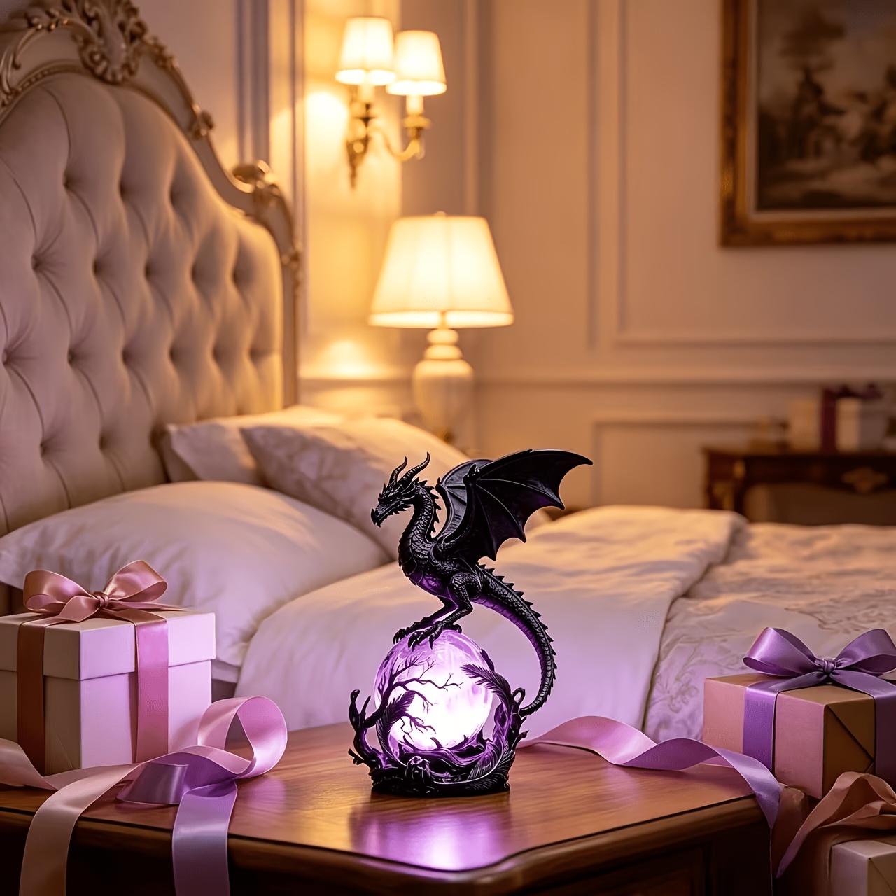 TEMU Led Gothic Usb Night Light, Resin Carving Light With Luminous Sphere, Usb Powered Environmental Light, Suitable For Bedroom, Living Room,