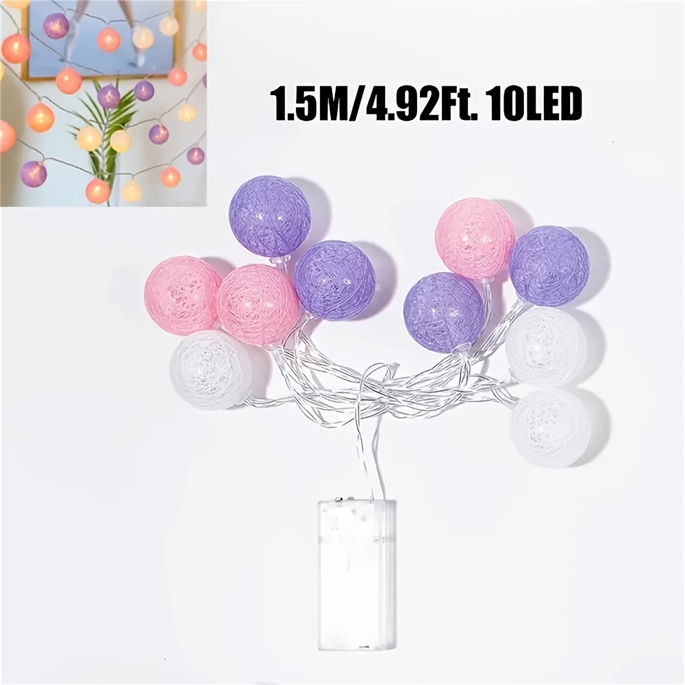 Image of 1pc Candy Color Ball String Lights 1.5m/ Battery Operated Indoor Fairy Lights For Bedroom Room Decor Table Centerpiece Holiday Party Wedding Proposal Lighting