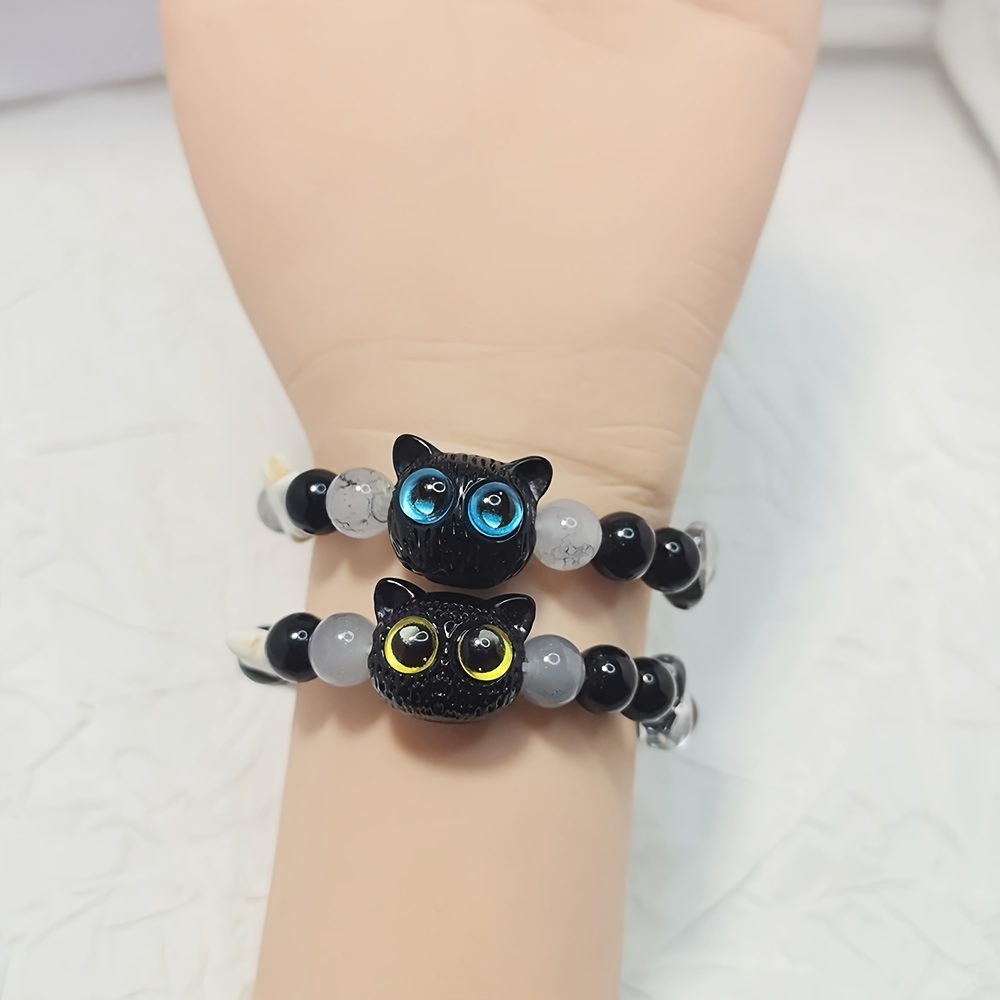 Charming Cat with Golden Star Eyes Bracelet Vintage Ceramic