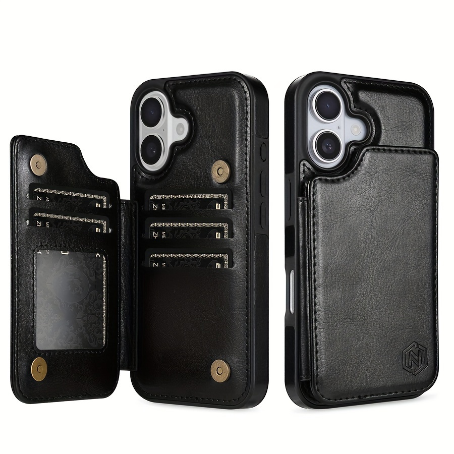 iPhone 15 Pro Max 14 Plus 13 12 11 X XS XR SE 2022 2020 8 7 Business Shockproof Protective Case, Wallet Type Solid Color Double Snap Side Stick Card Slot RFID Blocking Bracket Magnetic Flip PU Artificial Leather Case