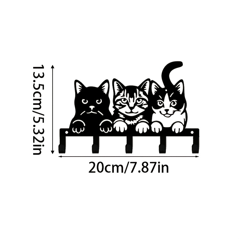 TEMU Porte-clés mural en métal Trois Chat, étagère de rangement murale d'entrée, crochet à clés chat à branches pour clés, laisse et sacs, un