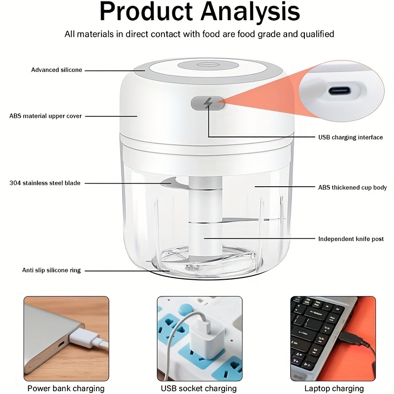 usb powered electric garlic chopper vegetable food processor 8 45oz portable mini chopper with 1400 rpm motor multi function for onion ginger meat fruit   interchangeable blades cleaning brush   for   prep vegetable slicer and chopper food preparation transparent   blending jar Product details 5