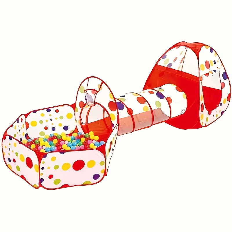 3-in-1 Kids Tent with Tunnel & Ball Pool - Indoor Playground, Soft Microfiber Play Tent with Easy Setup, Birthday/Easter/Christmas/Holiday Decorations, for Boys & Girls Nursery, Living Room, Party - Safe Indoor Play Center, Festive Kids' Playhouse, Playful Polka Dots Design, Durable Kids' Plaything, Sturdy Construction, Toddlers Plaything