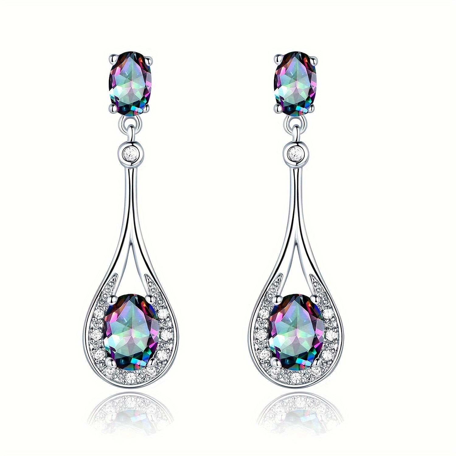 

5/7mm Created Mystic Quartz Drop Cz Earrings For Women 18k White Gold Plated Hypoallergenic Jewelry Gift