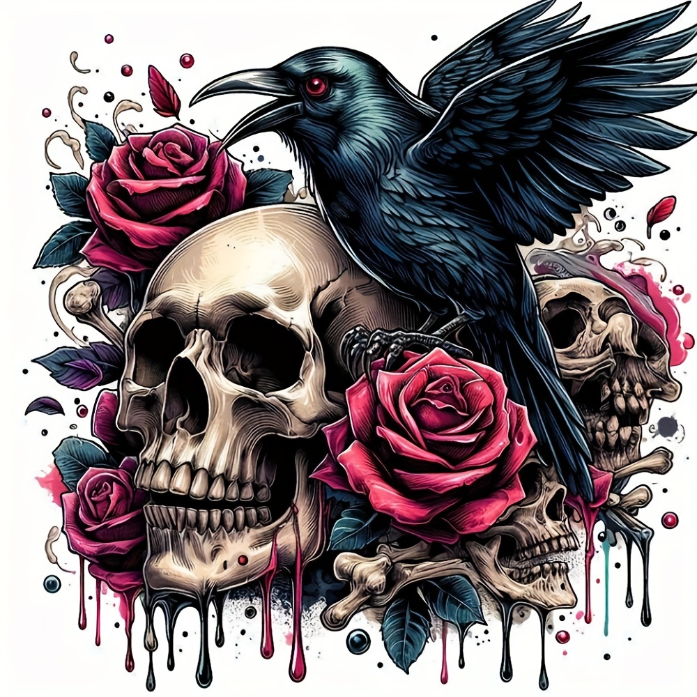 

And Roses Crow Themed 5d Diy Diamond Painting Kit, Round Acrylic Diamonds Art Set For Home Wall Decor - Frameless Craft Gift, 40x40cm