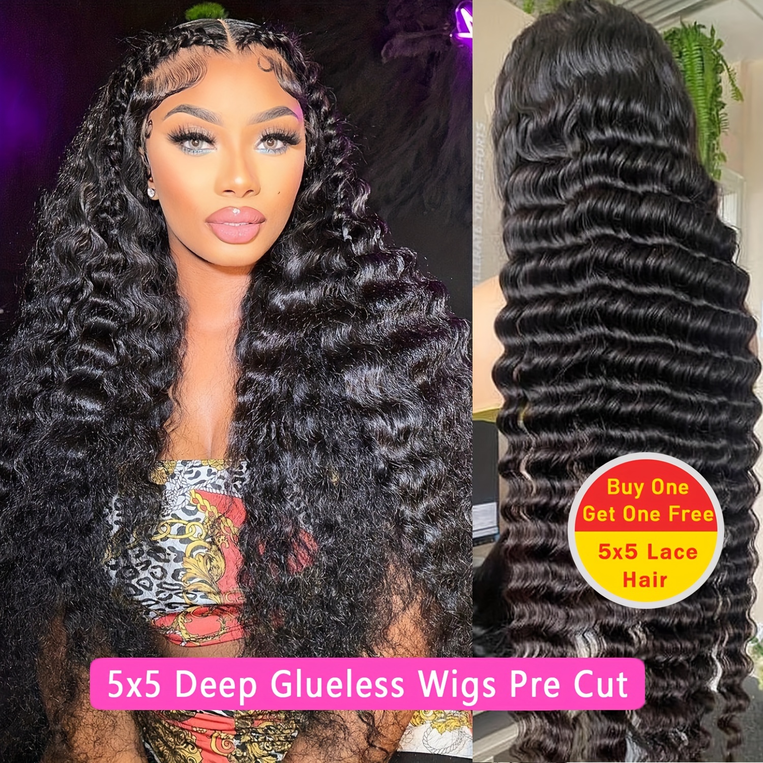 Buy One Get One Free Two Glueless Wigs Human Hair Pre Temu