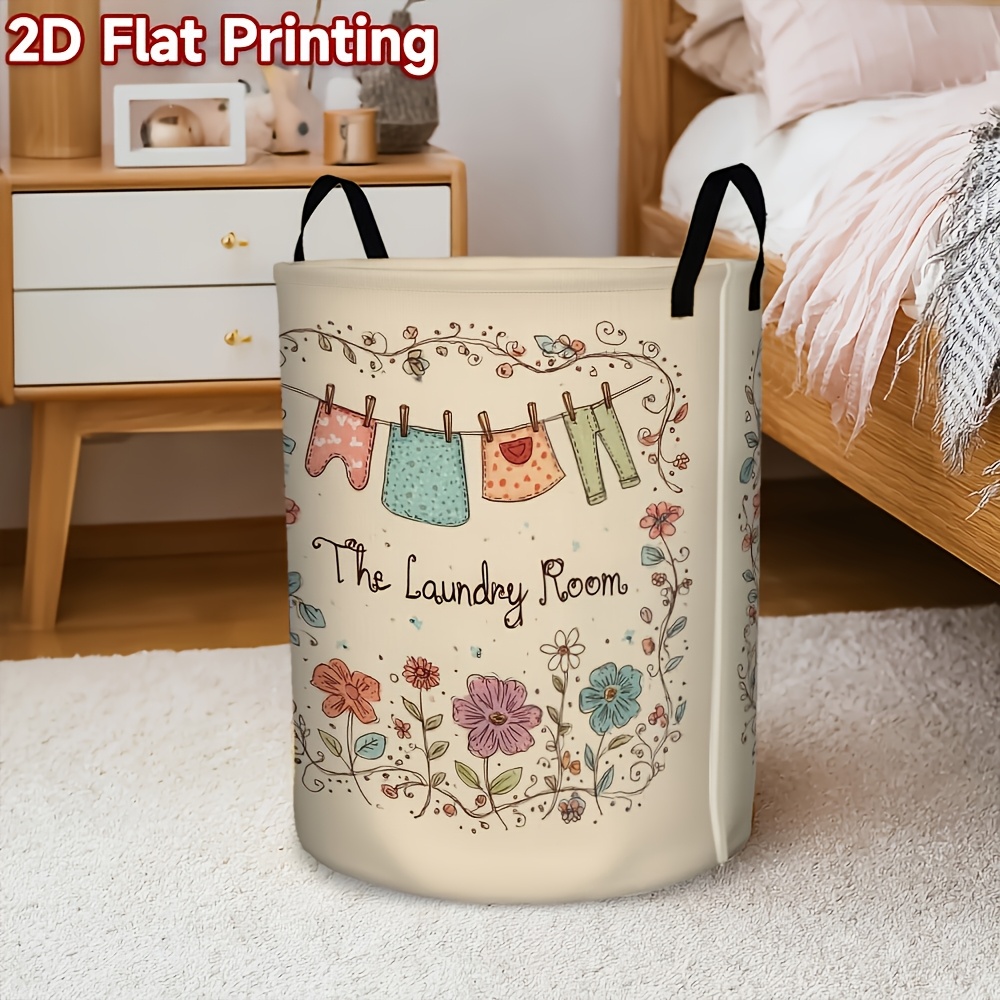 E-shop 1 Stück Wäschekorb mit süßem Blumen- -Design – Faltbarer Wäschekorb mit hoher Kapazität, langlebige Polyester-Gewebe-Aufbewahrungsbox mit