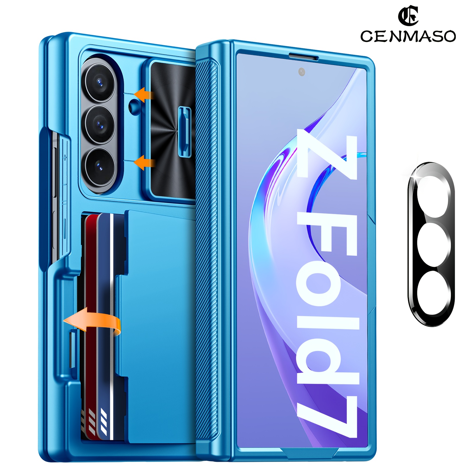 TEMU Compatible With Z Fold 7 Phone Case With 2 Lens Protectors, Clip, Built-in Sliding Lens Cover And Hinge Protector And Screen Protector,