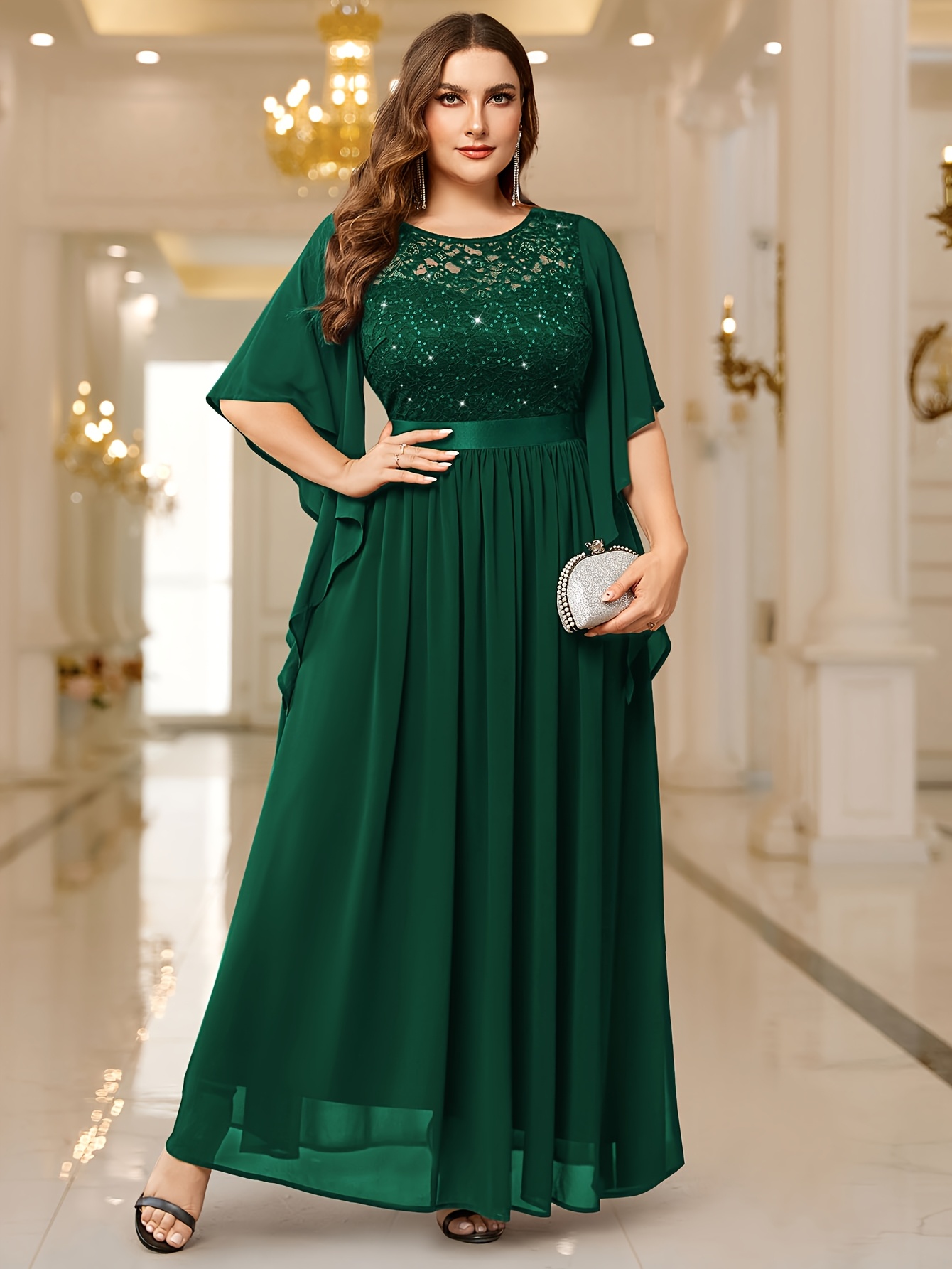 green emerald velvet dress Sexy Plus Size Evening Dresses