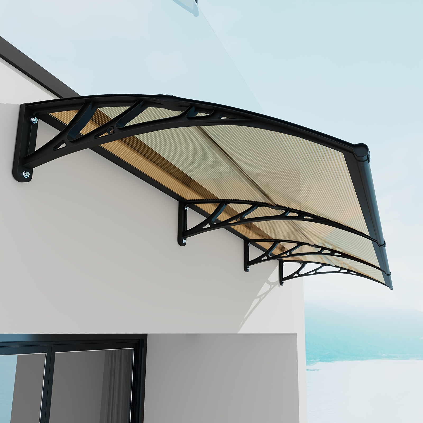UV-Resistant -Weather Polycarbonate Patio Awning with ABS Frame - Transparent Roof Cover Suitable for Windows, Doors, Garage - DIY Installation, Expandable (Multi-Panel Compatible)