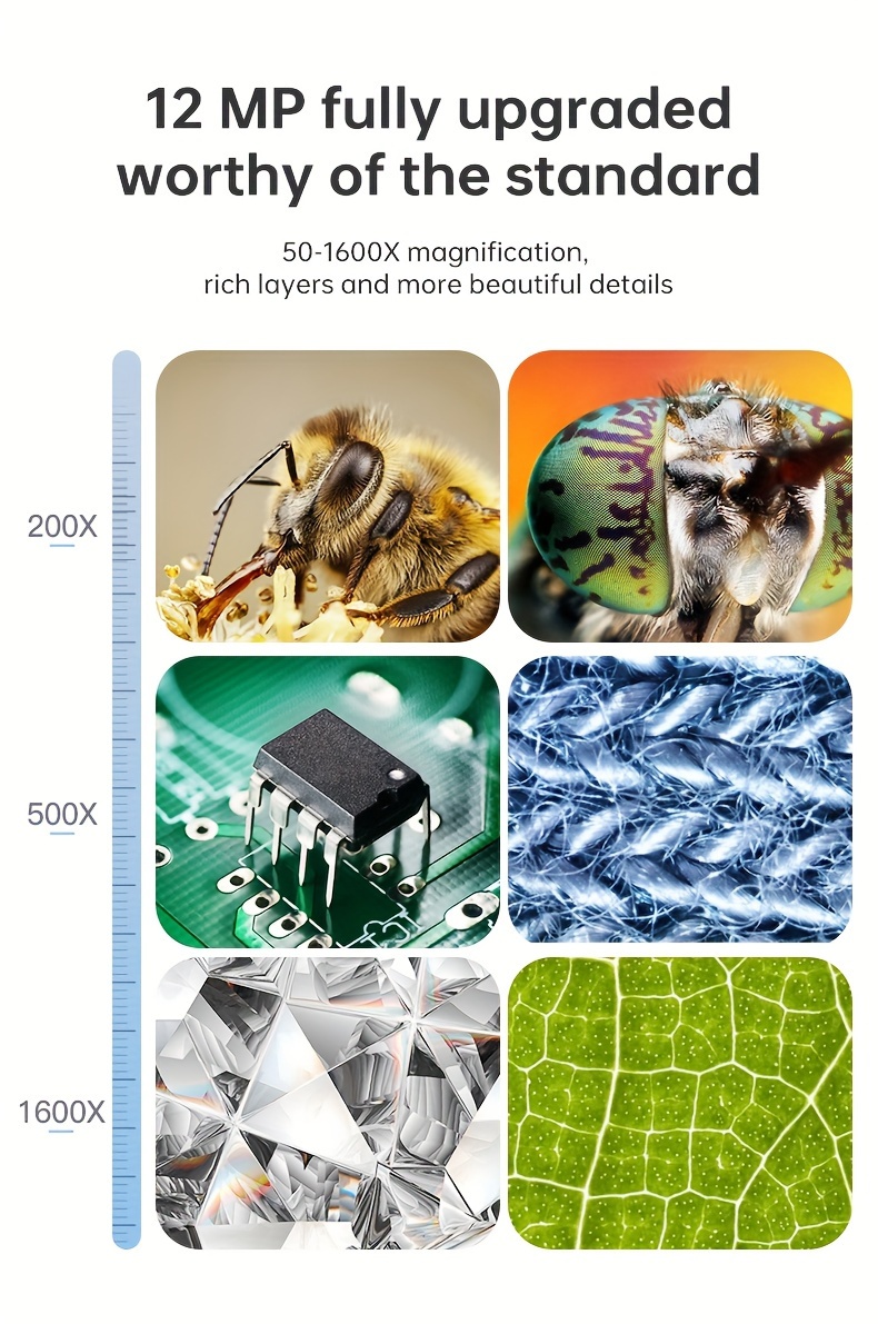 10 1in ips high definition digital display screen electronic microscope 12 million pixels magnifying glass 1600x for detecting mobile phones and watches parfocal lens high definition automatic focusing laboratory industrial measurement details 5