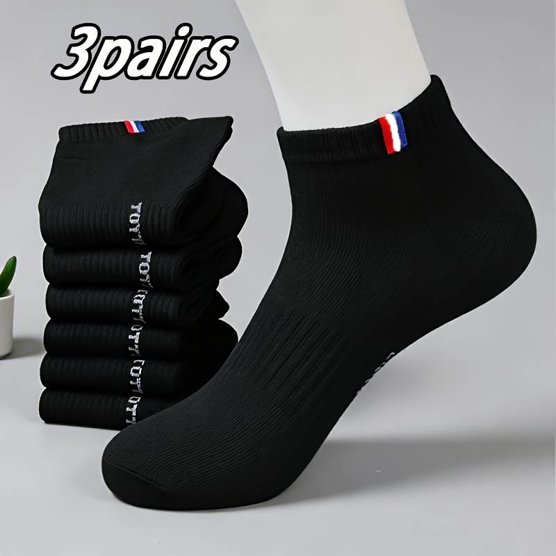 TEMU 6pcs 3 Pairs Double Pc Black And White Business Casual Mid-calf Socks, Unisex Breathable Sweat-absorbing Ankle Socks, Versatile And Comfortable