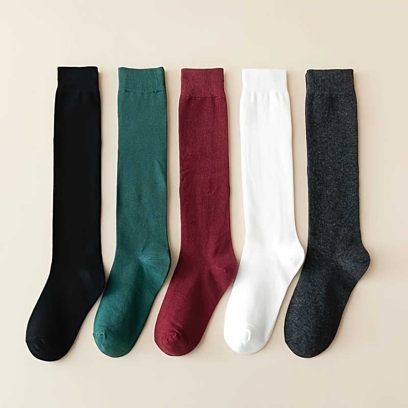 TEMU 5-pair Random Color Versatile Japanese/korean Style Autumn-winter Women's Breathable Sweat-absorbent Soft Comfortable Fashionable Solid -length